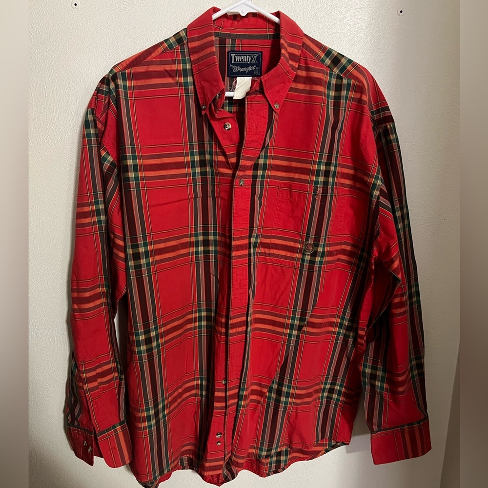 WRANGLER TWENTY X Long Sleeve Plaid Vintage Button Down Shirt Men's Size XL